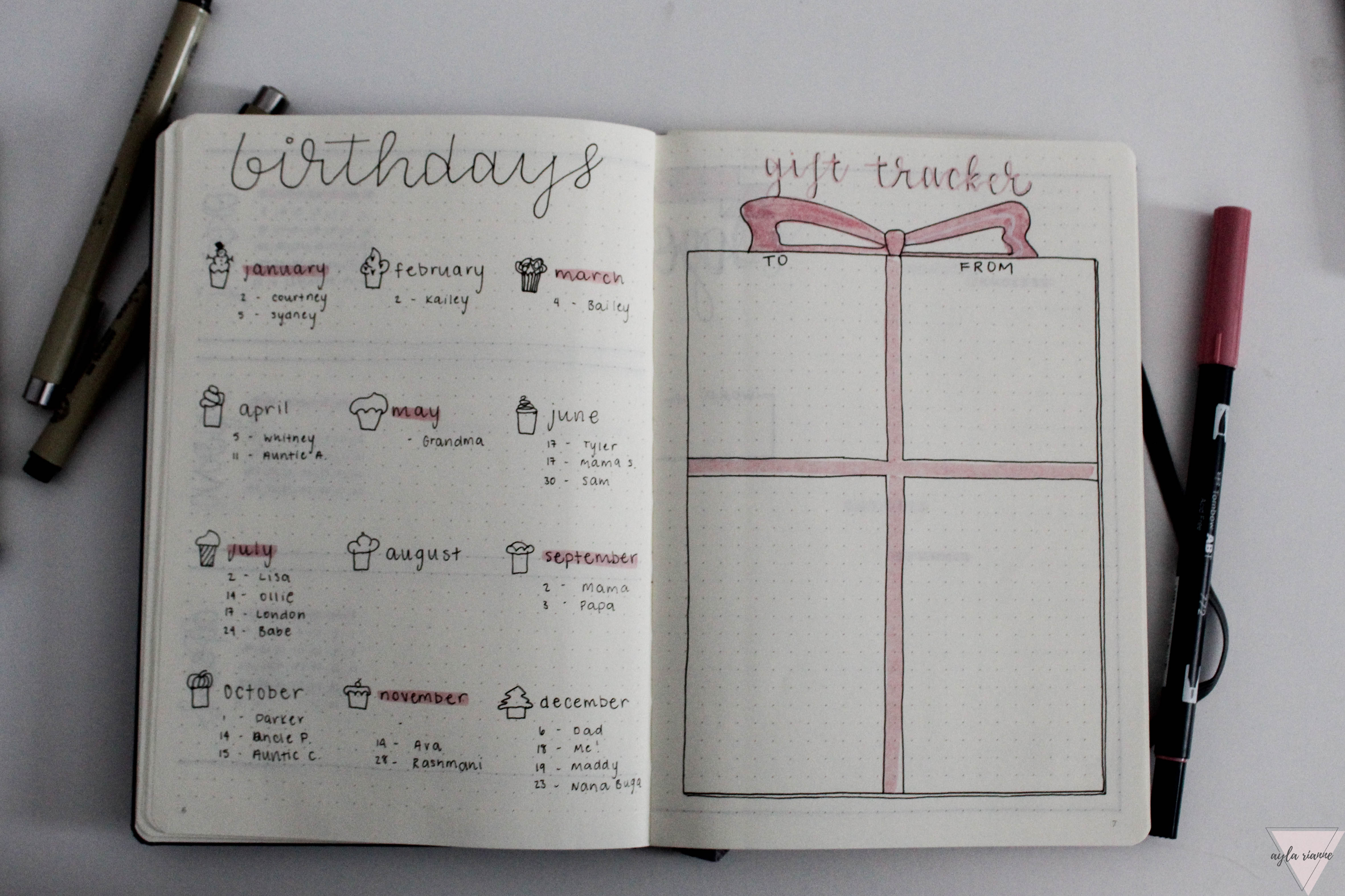 Bullet Journal Birthday Tracker and Gift Tracker #aylarianne #bulletjournal #birthdaytracker