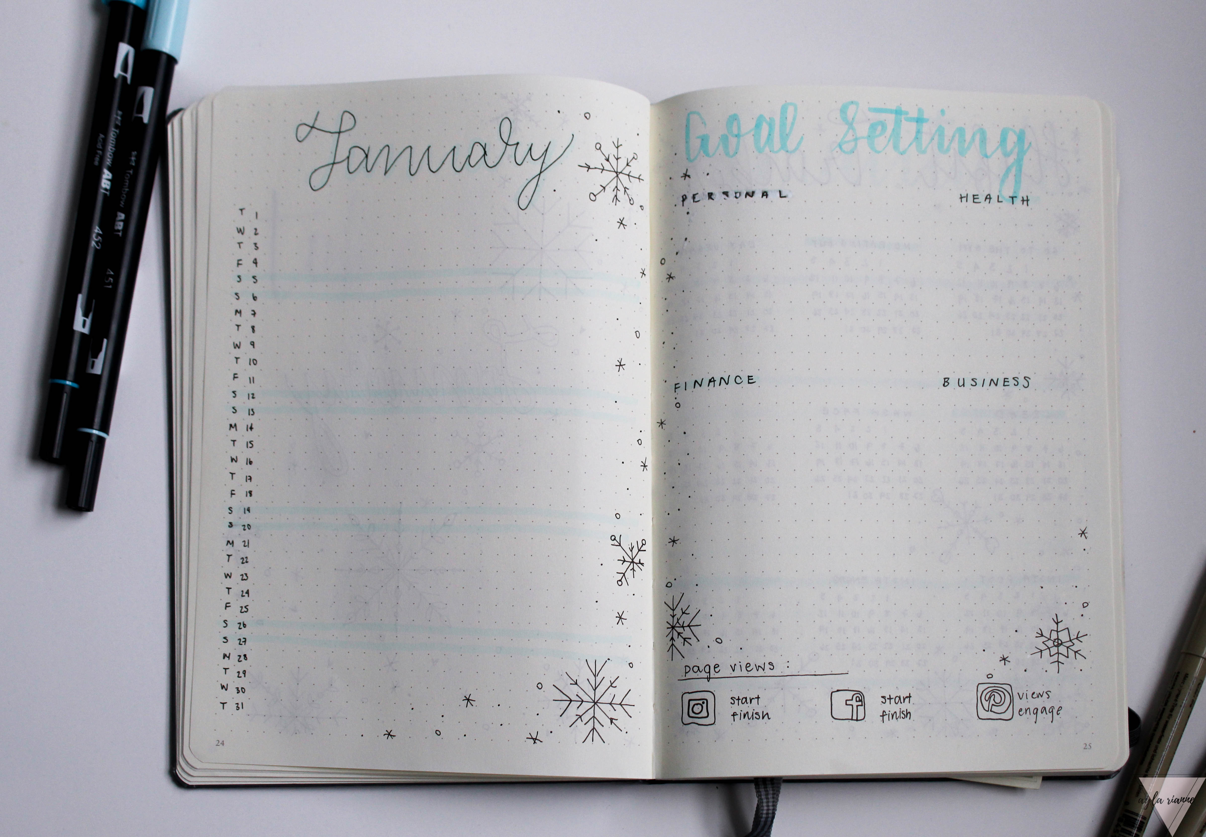 January Monthly Log Snow Theme #aylarianne #bulletjournal #monthlylog #snowbulletjournal