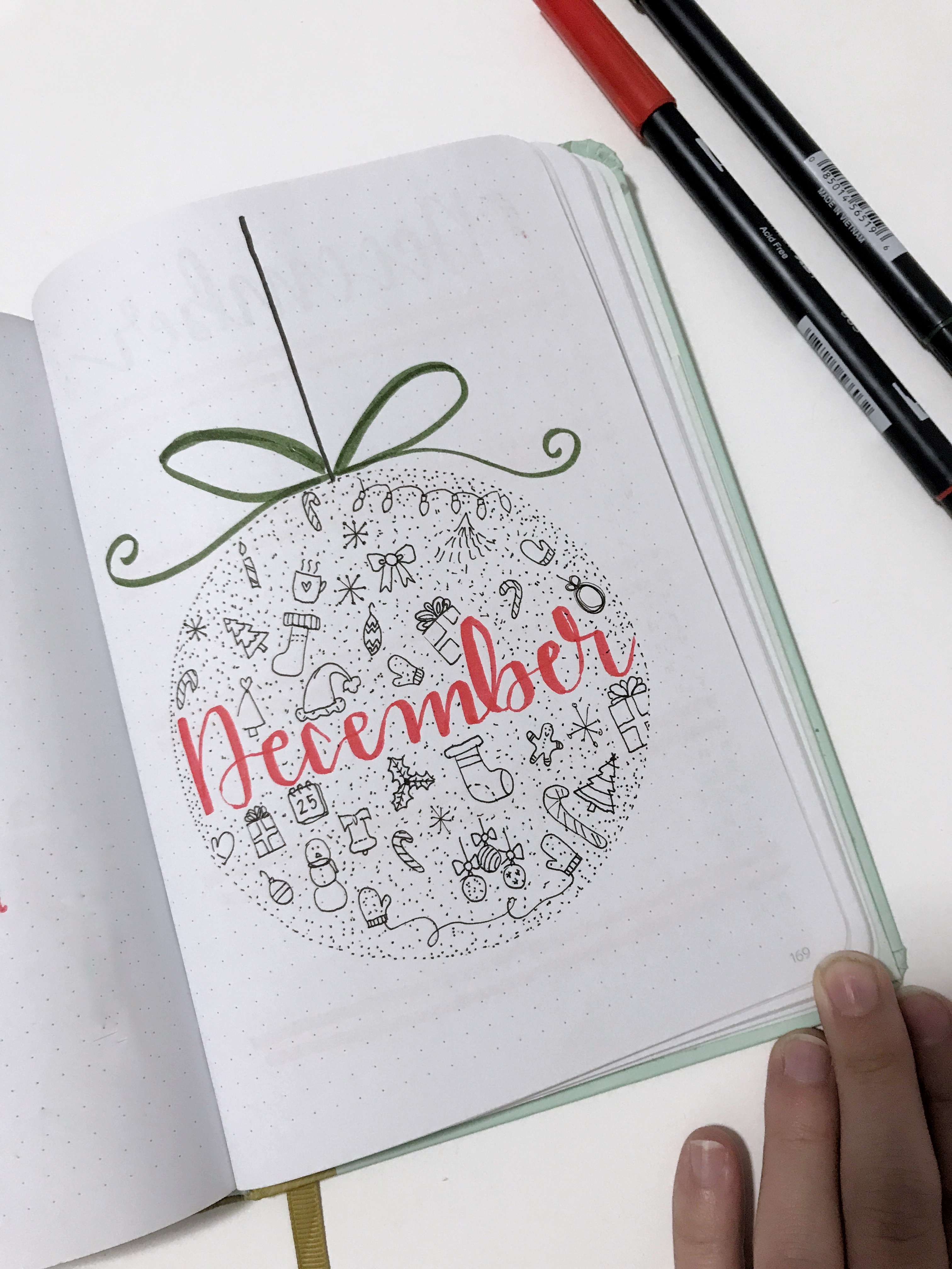 December Christmas Themed Bullet Journal Title Page #aylarianne #decemberbulletjournal #bulletjournaltitlepage