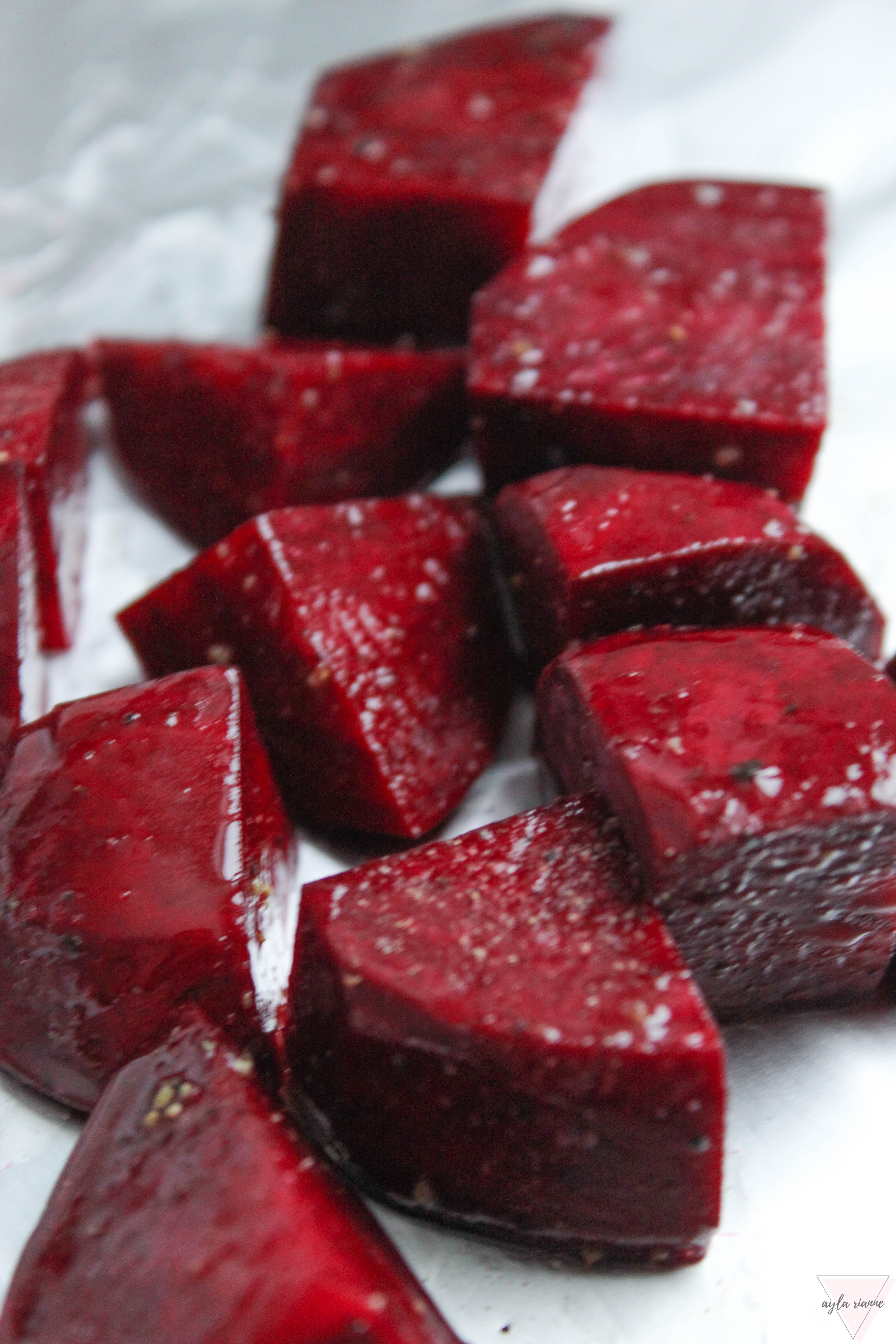 Roasted beets on a baking pan