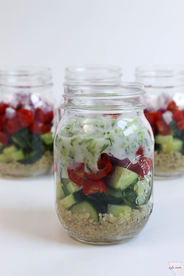 Greek Salad Mason Jars (with Homemade Tzatziki!)