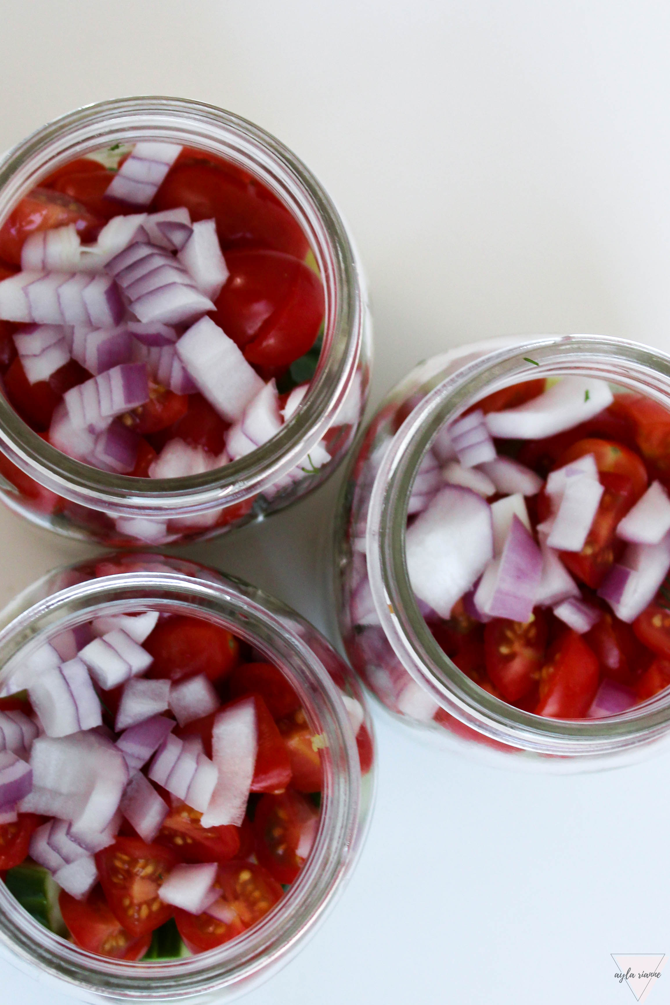 Greek Salad Mason Jars with Homemade Tzatziki #aylarianne #homemadetzatziki #greeksalad