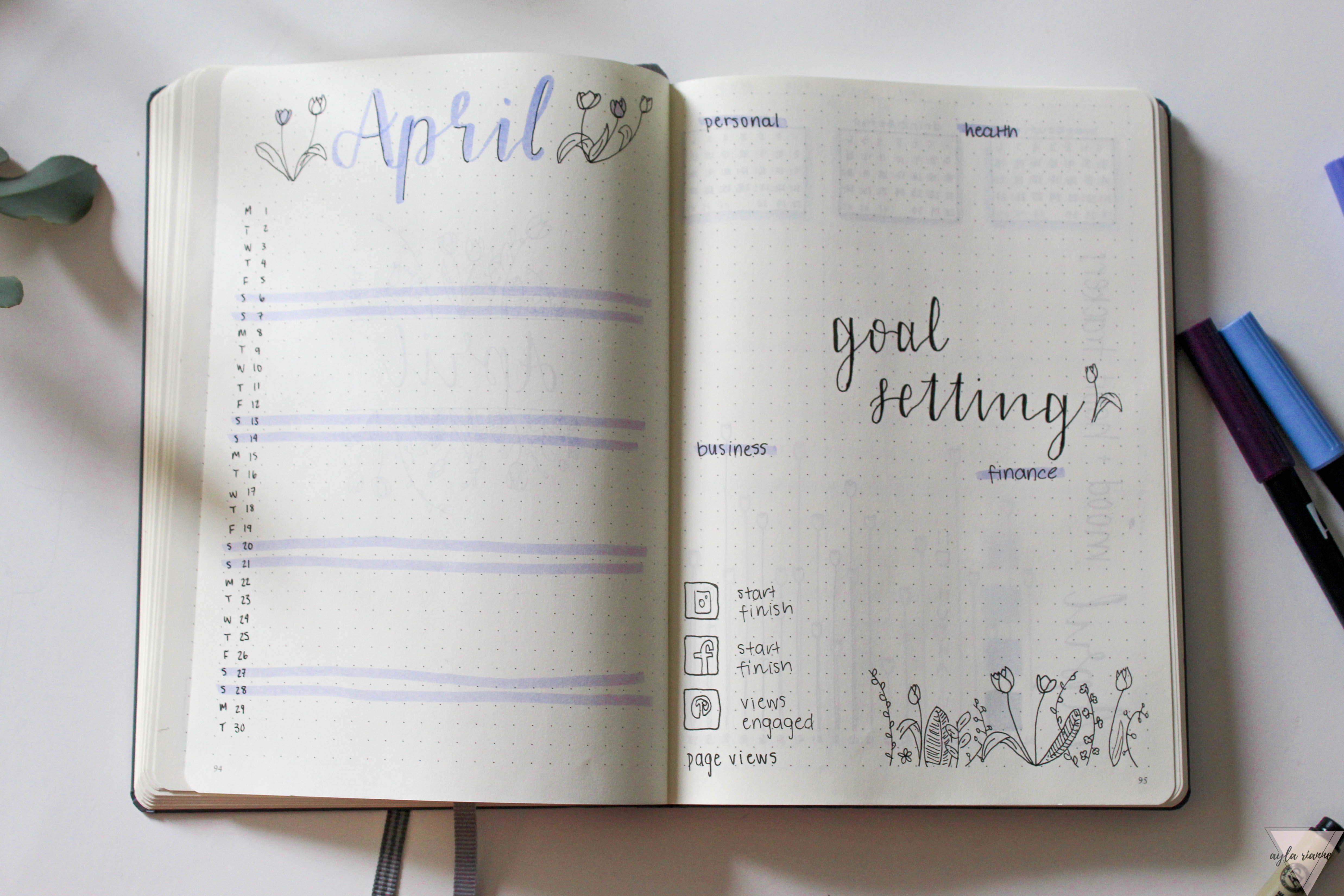 April Bullet Journal Flowers Monthly Log #bulletjournal #monthlylog #aprilbulletjournal