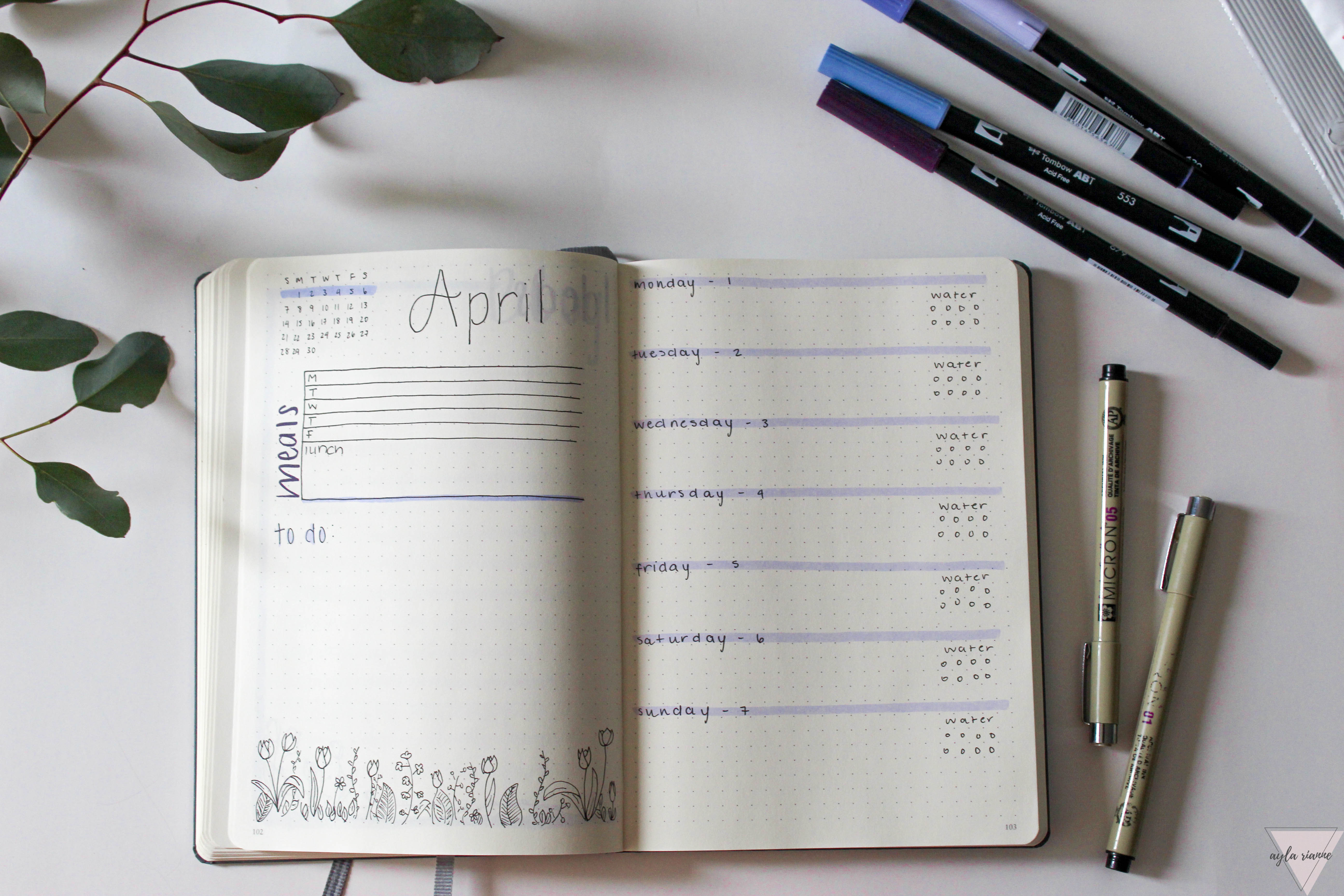 April Bullet Journal Flowers Theme Weekly Log #bulletjournal #weeklylog #aprilbulletjournal