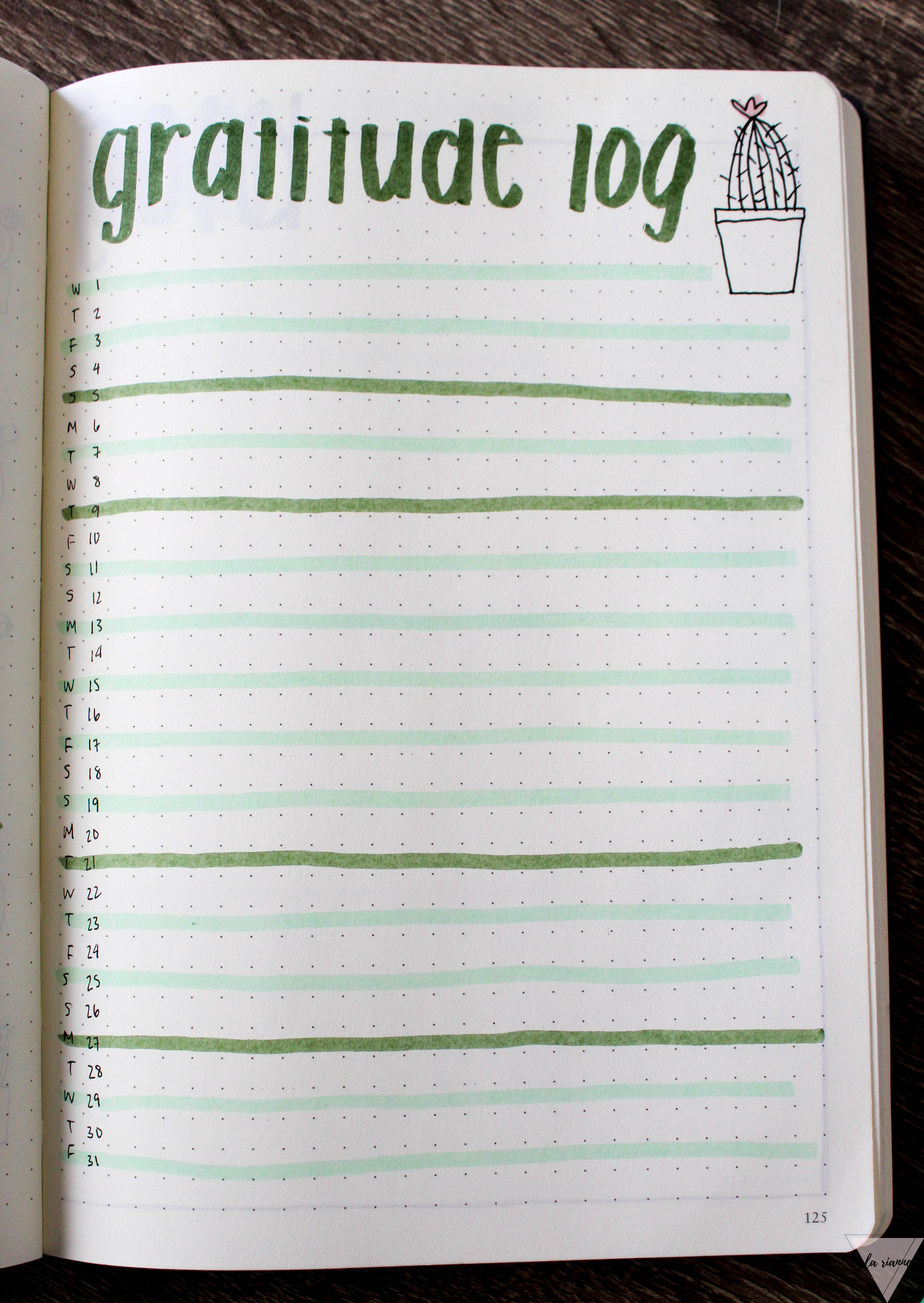 May Bullet Journal Gratitude Log - Cactus Bullet Journal Theme