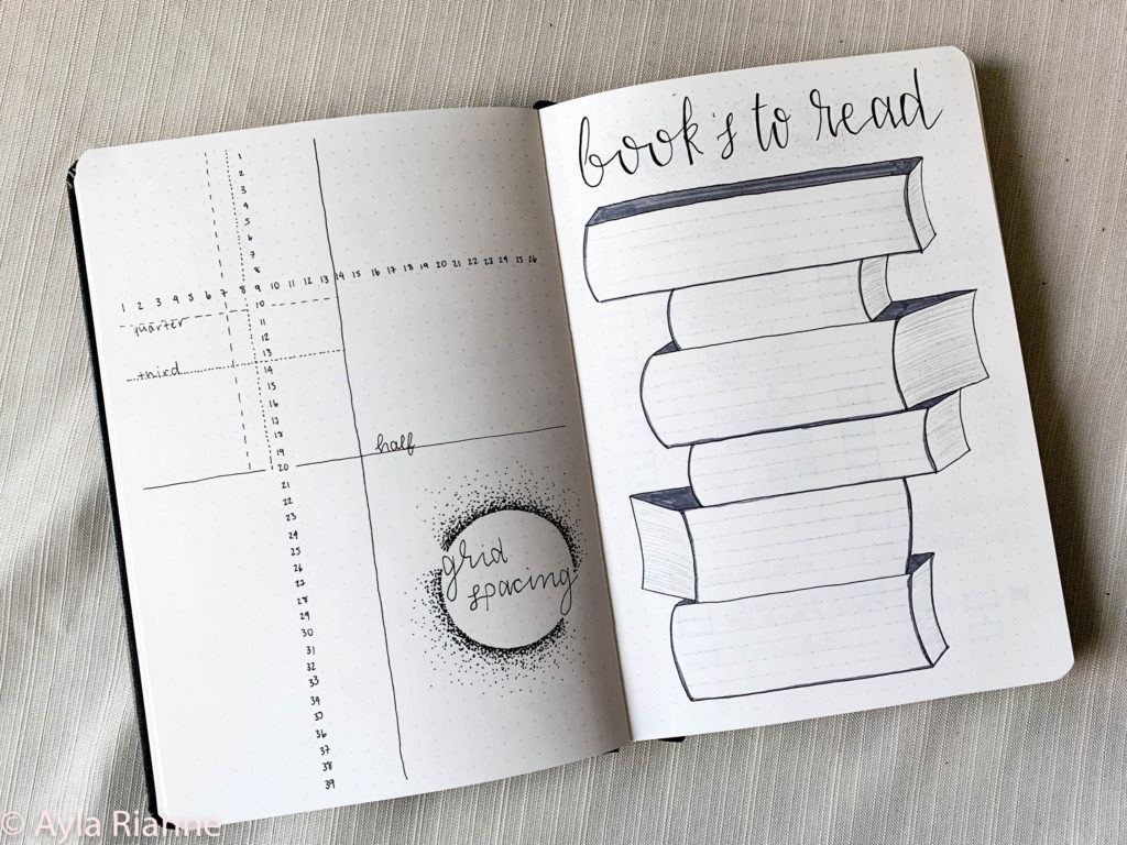 Grid Spacing Bullet Journal Spread and Books to Read Bullet Journal Spread
