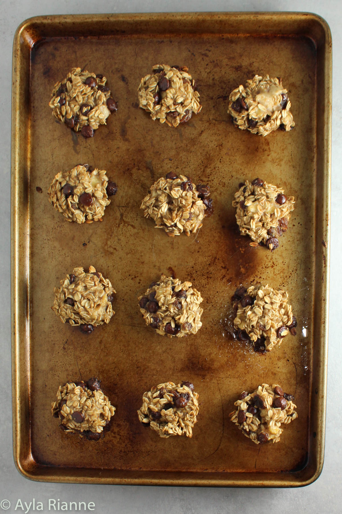 banana breakfast cookies on a baking sheet