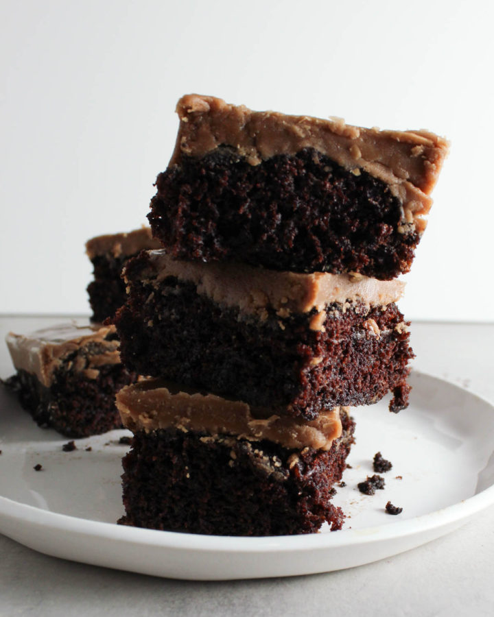 a stack of 3 zucchini brownies