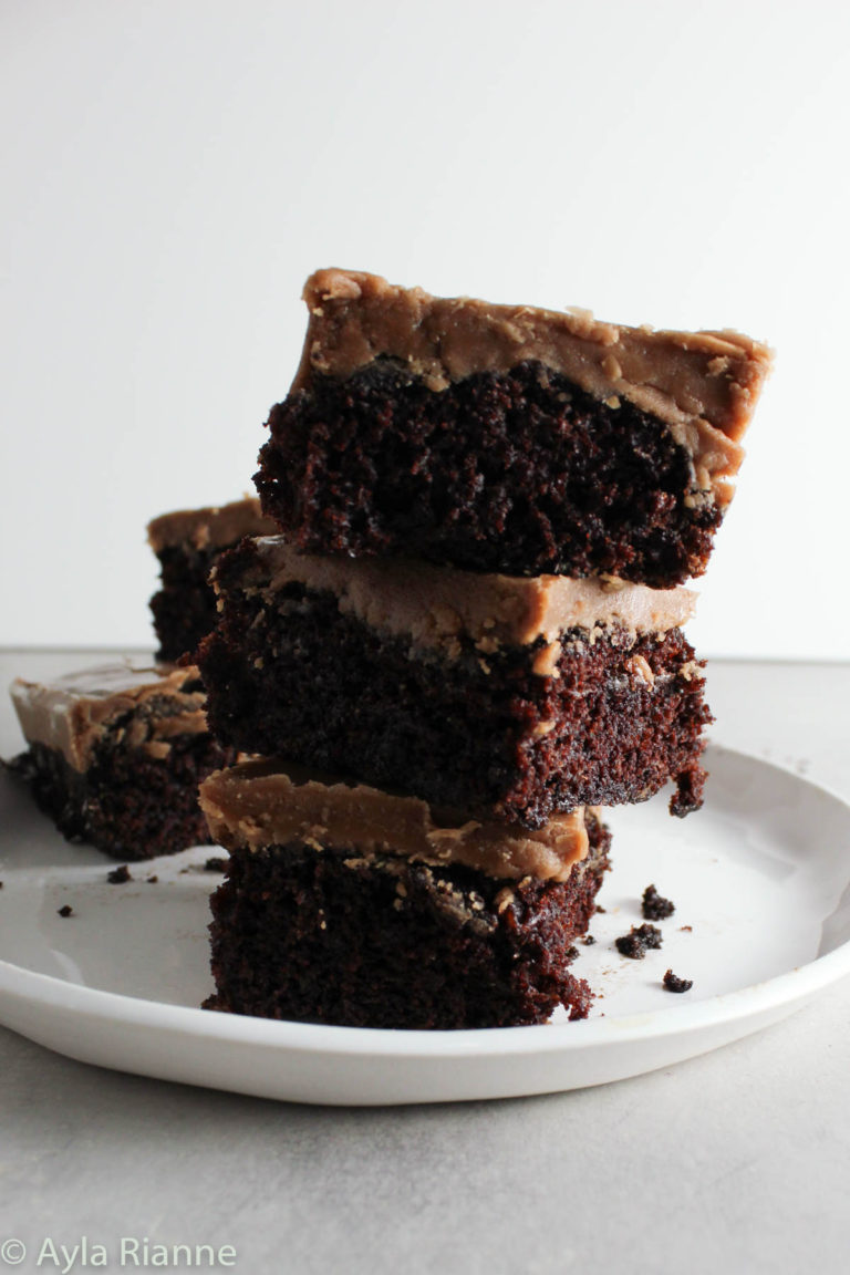 a stack of 3 zucchini brownies