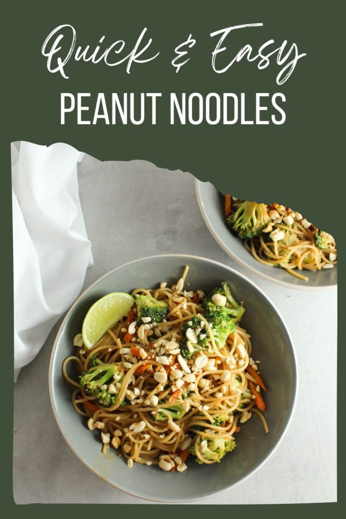 bowl of peanut noodles with text over it