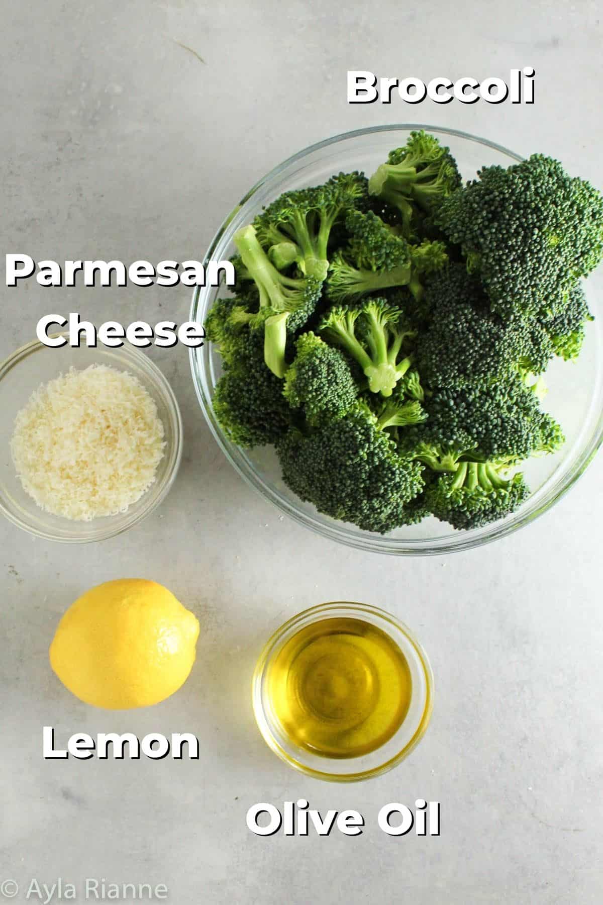 broccoli, parmesan cheese, lemon, and olive oil