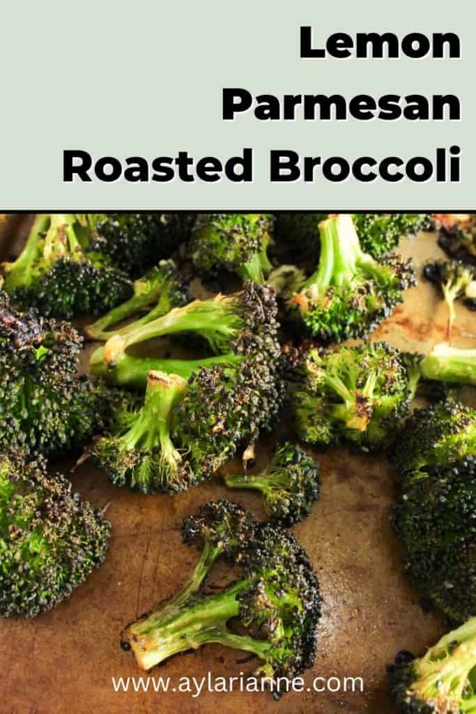parmesan roasted broccoli on a baking sheet
