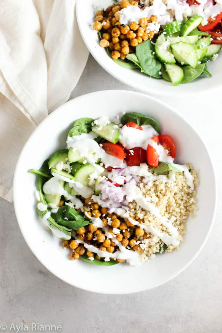 two mediterranean quinoa bowls