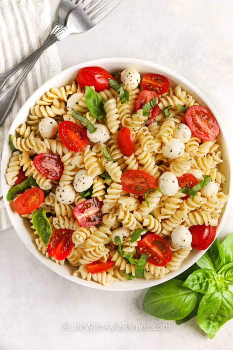 top view of Caprese Pasta Salad
