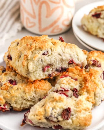 plated Cherry Scones with a cup of coffee