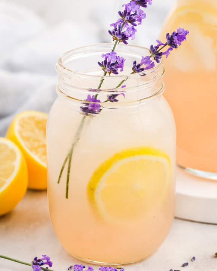 glass of Lavender Lemonade Recipe with lavender garnish