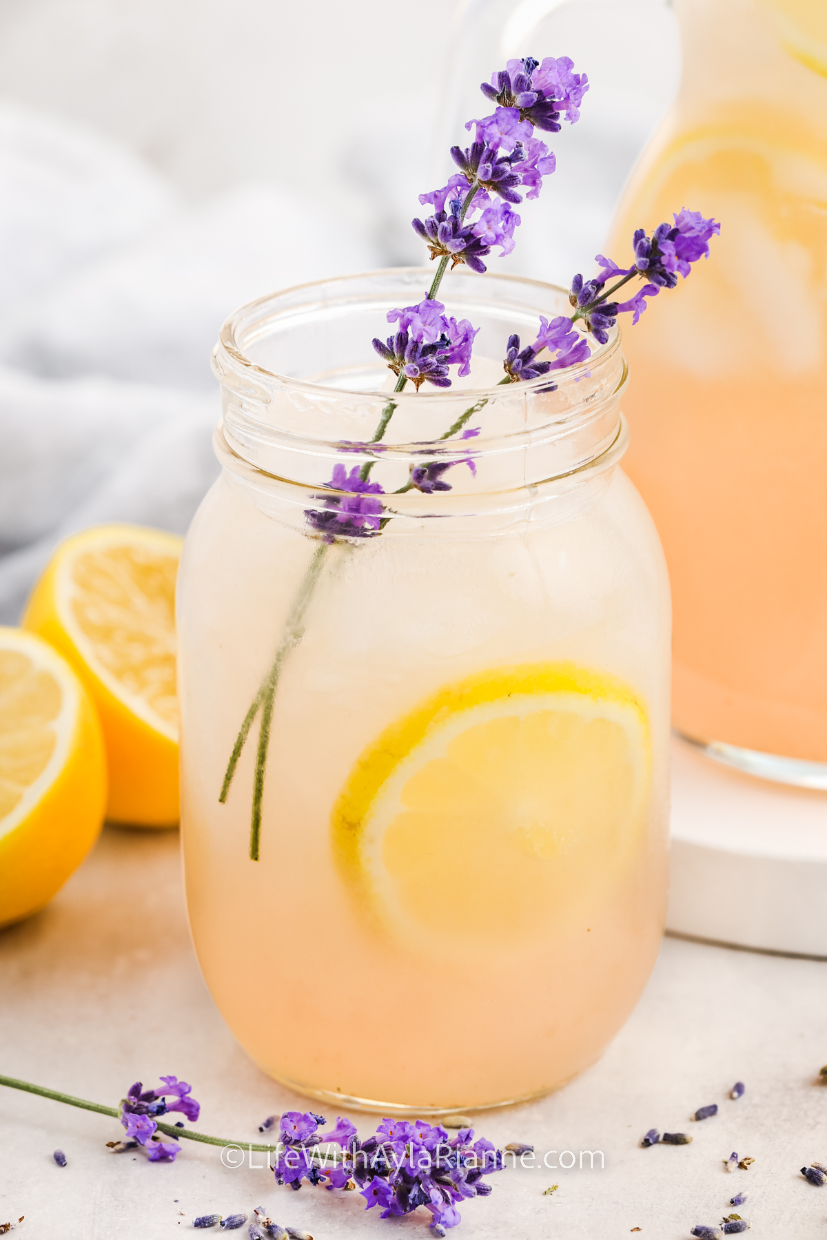 glass of Lavender Lemonade Recipe with lavender garnish