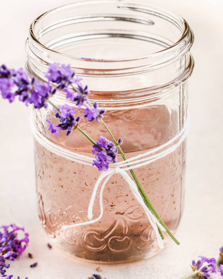Lavender Simple Syrup Recipe in a jar