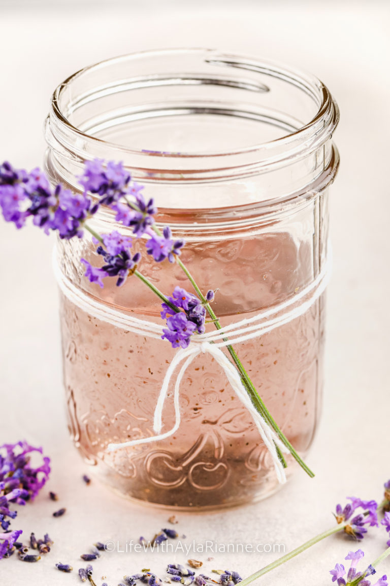 Lavender Simple Syrup Recipe in a jar
