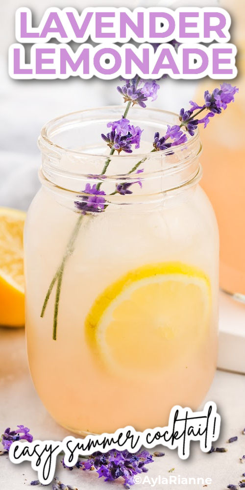 close up of Lavender Lemonade Recipe with writing