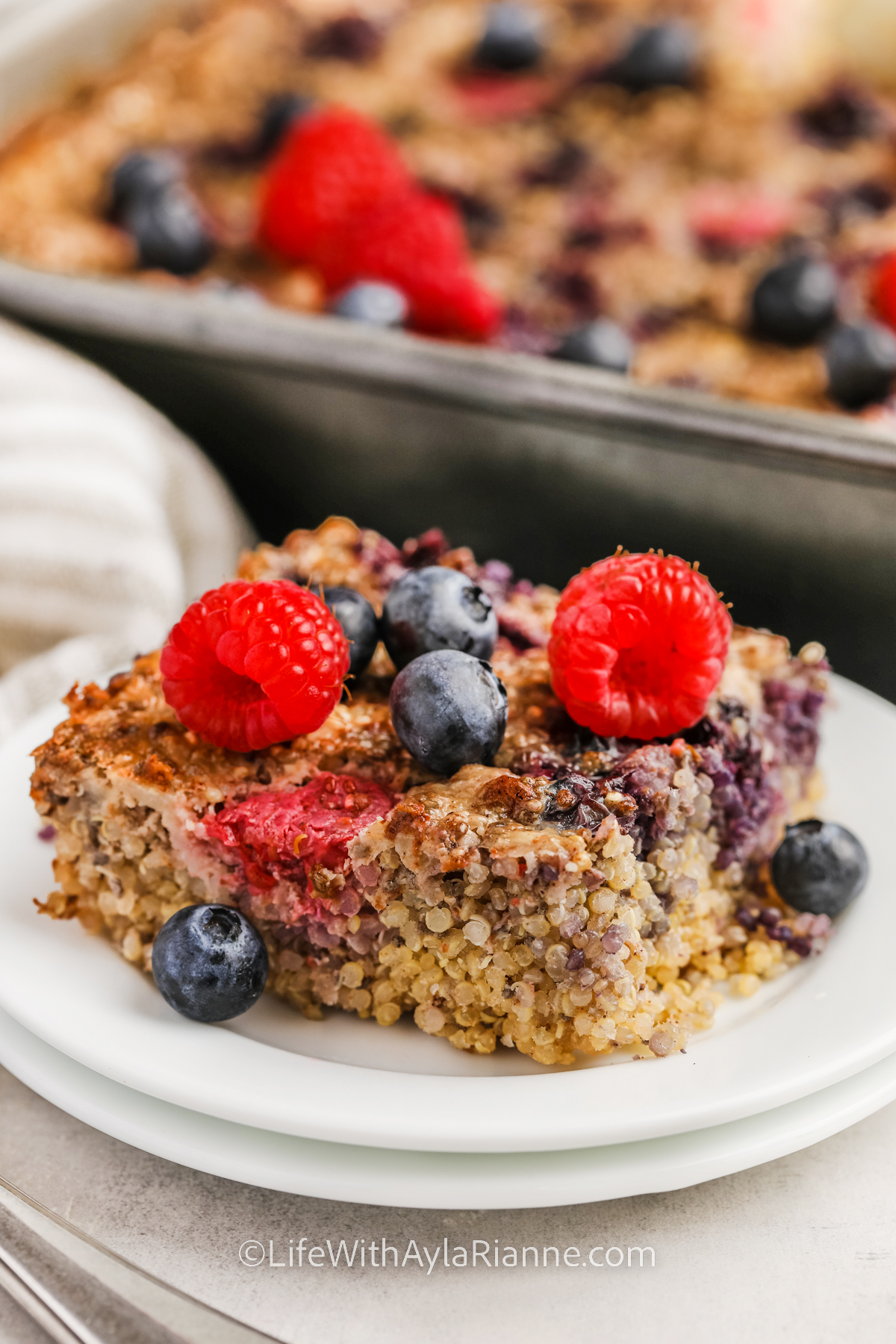 plated Quinoa Breakfast Bake with berries