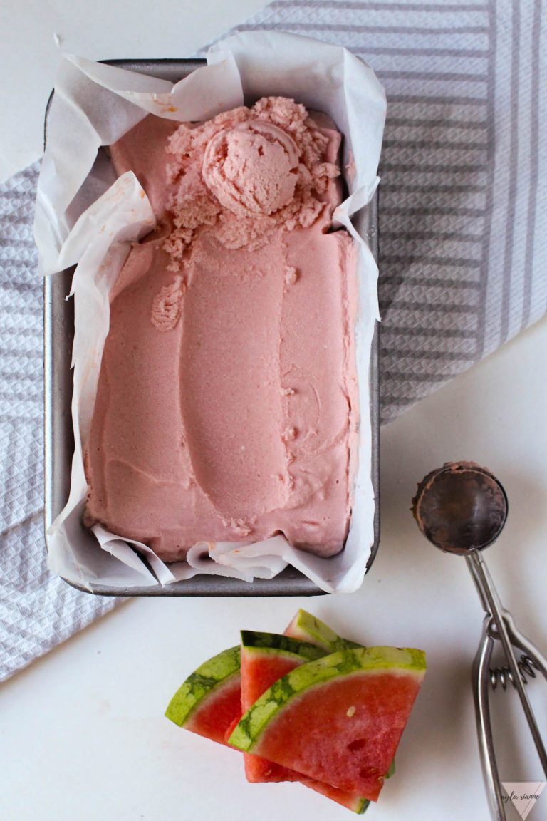 watermelon sorbet in a pan