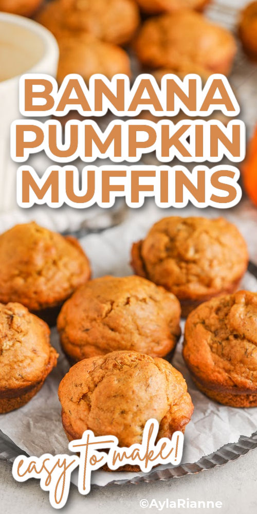 plated Banana Pumpkin Muffins with writing