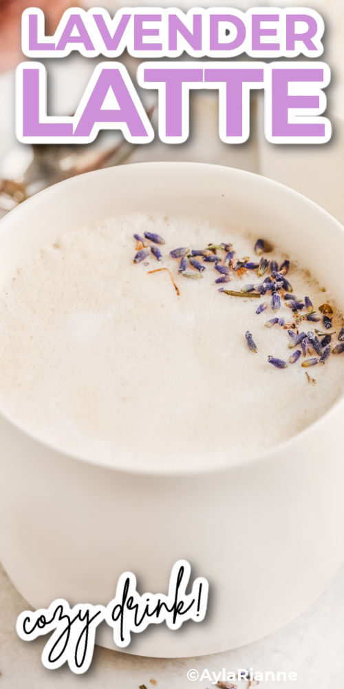 close up of Lavender Latte with writing