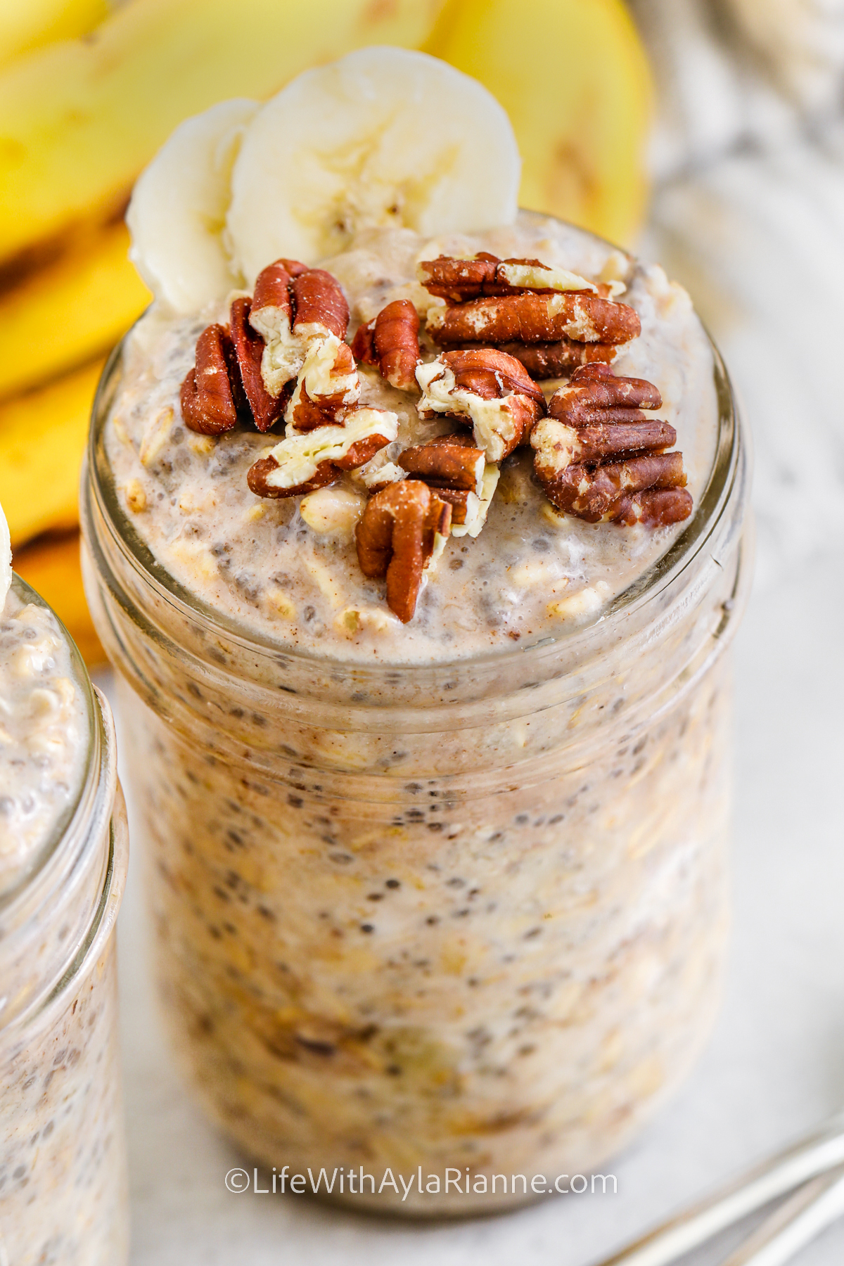 Banana Bread Overnight Oats with pecans