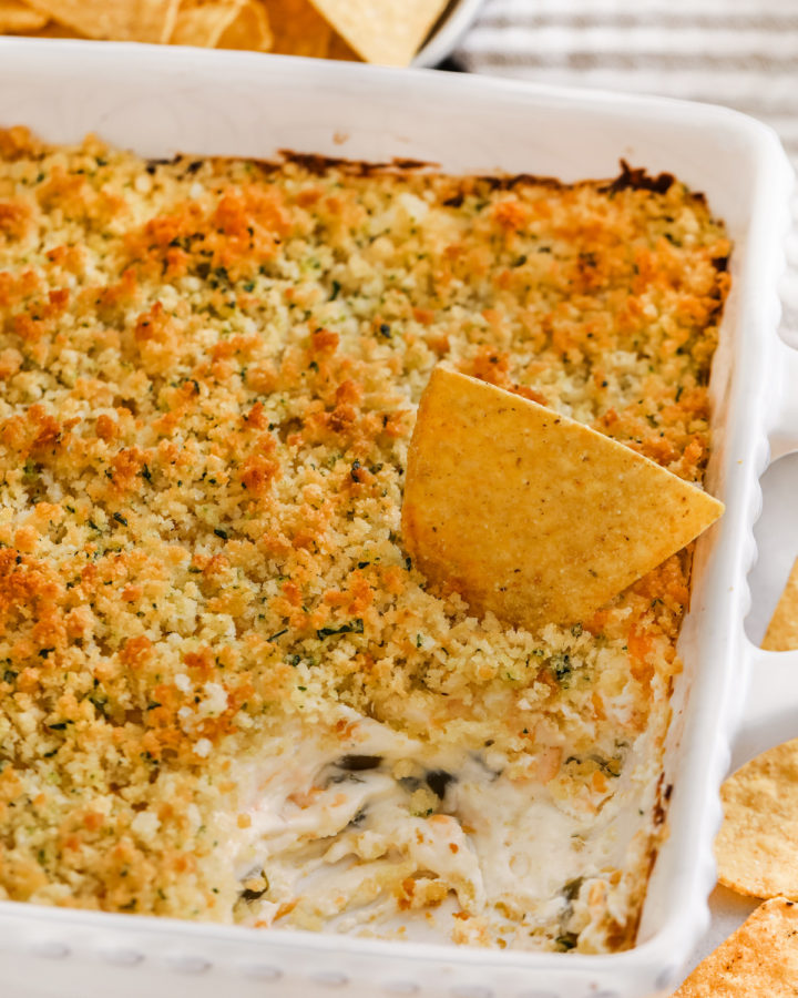 Jalapeno Popper Dip and a tortilla chip
