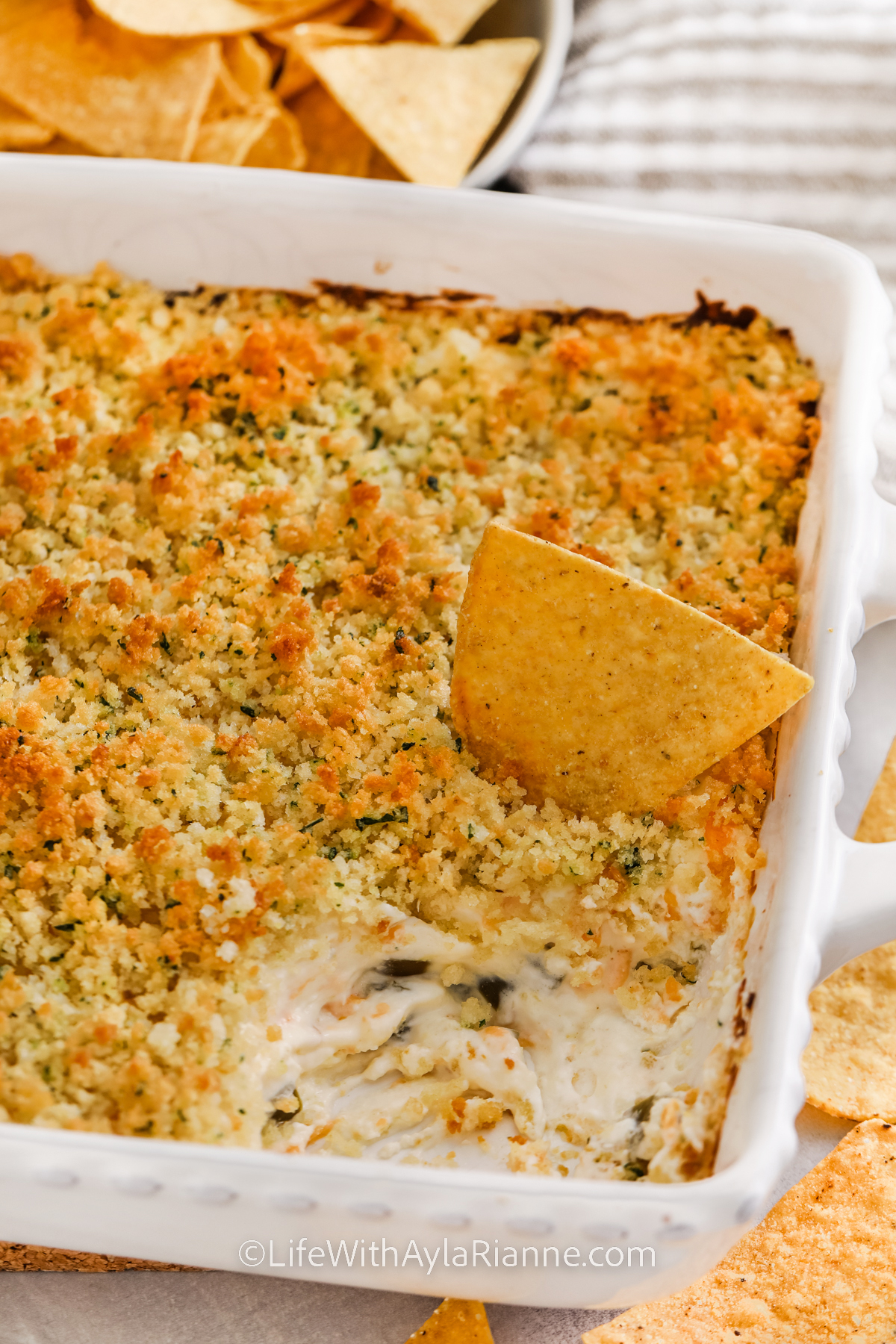 Jalapeno Popper Dip and a tortilla chip