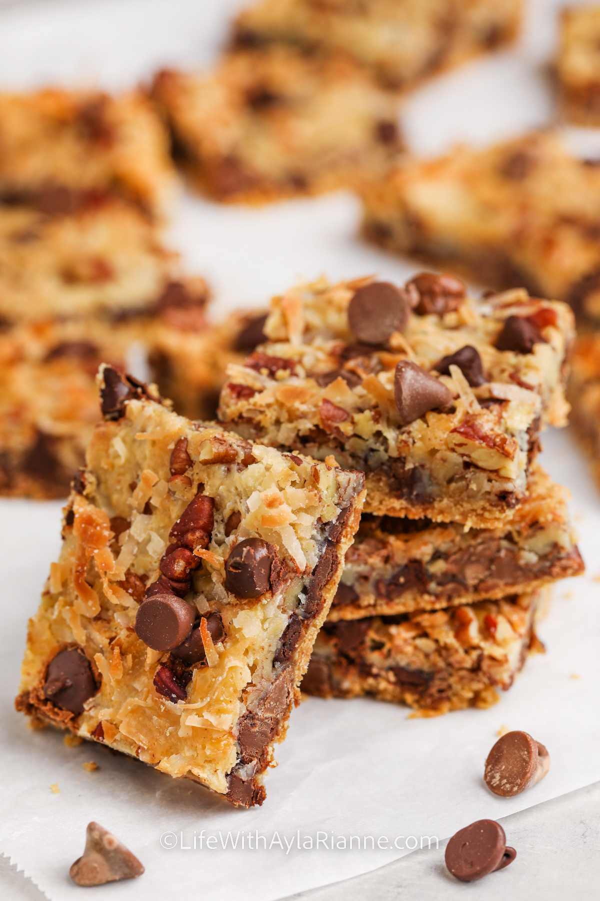 Magic bars sliced and stacked