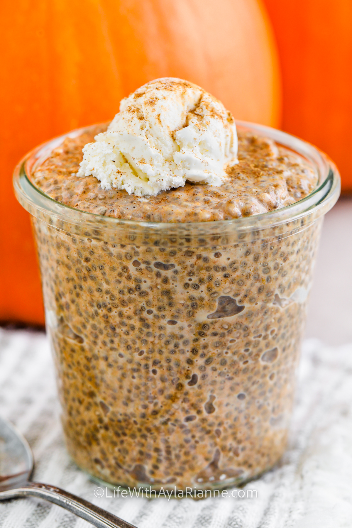 Pumpkin Chia Pudding with whipped cream