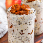 two glass jars of apple pie overnight oats