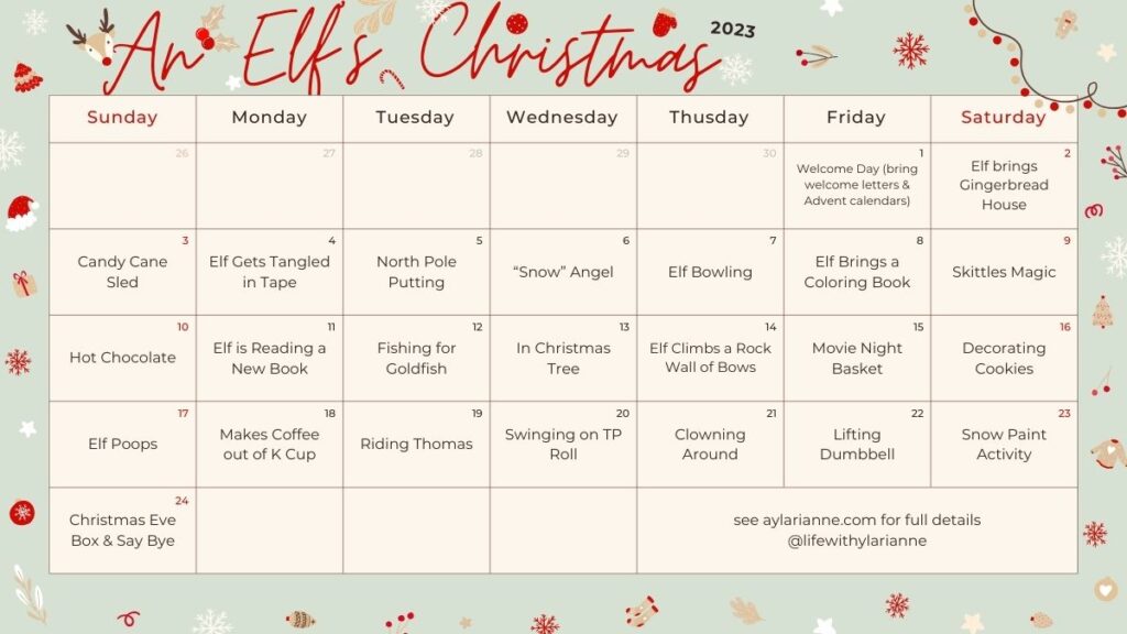 elf around the house calendar