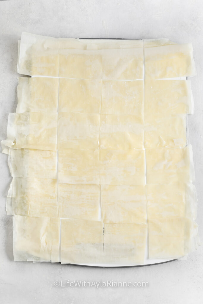 squares of phyllo dough for Brie Cranberry Bites