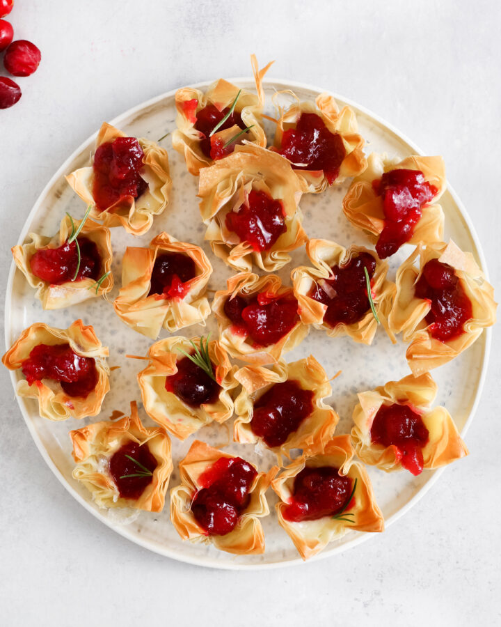 Brie Cranberry Bites on a white serving place