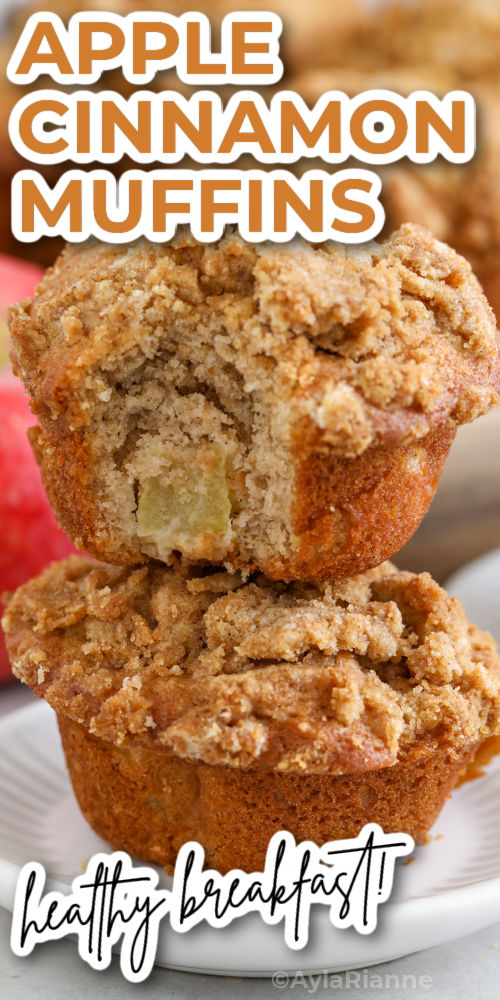 plated Apple Cinnamon Muffins with writing