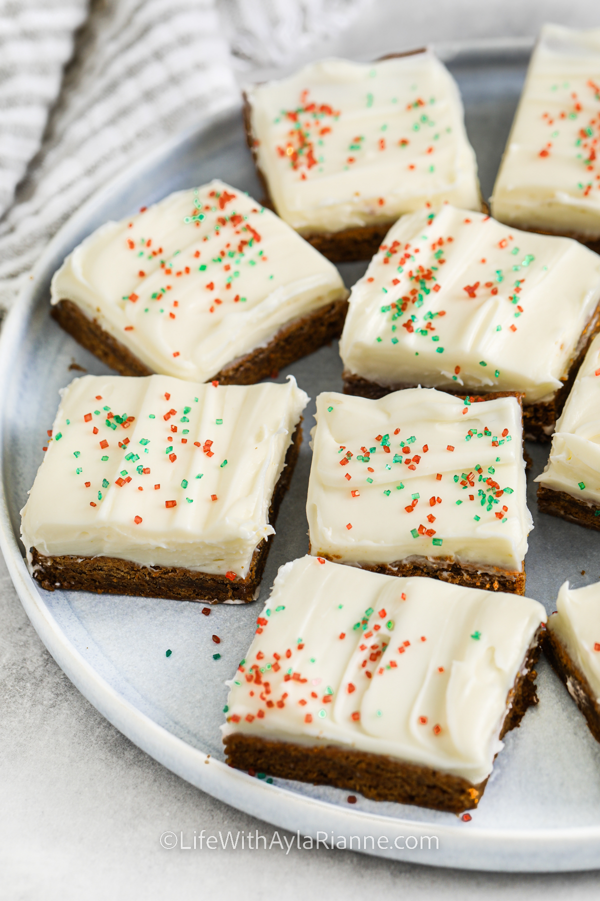 gingerbread bars with sprinkles on a plate