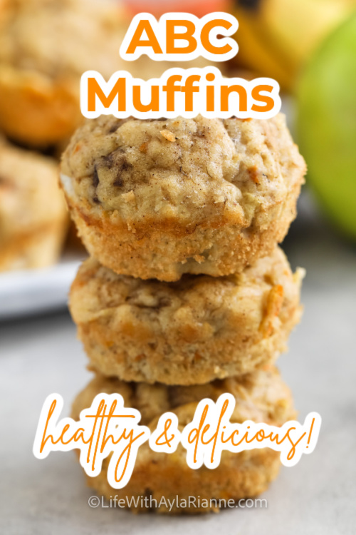 pile of ABC muffins with writing