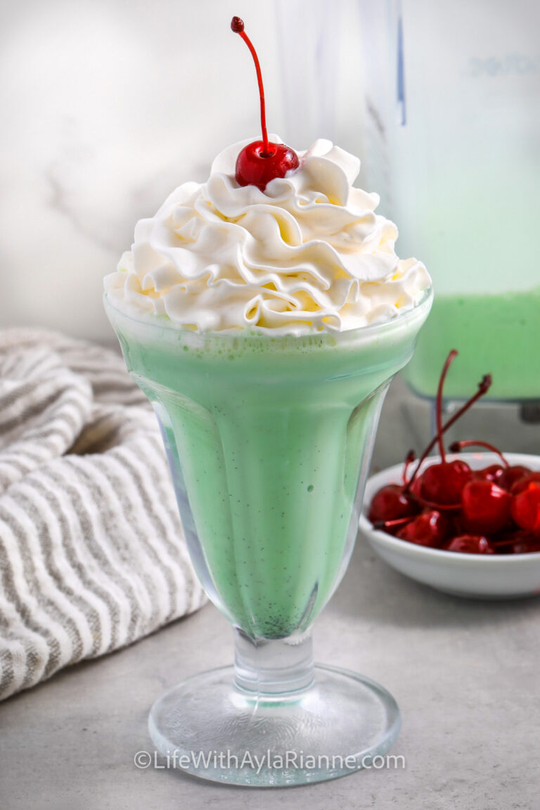 a glass of shamrock shake milkshake