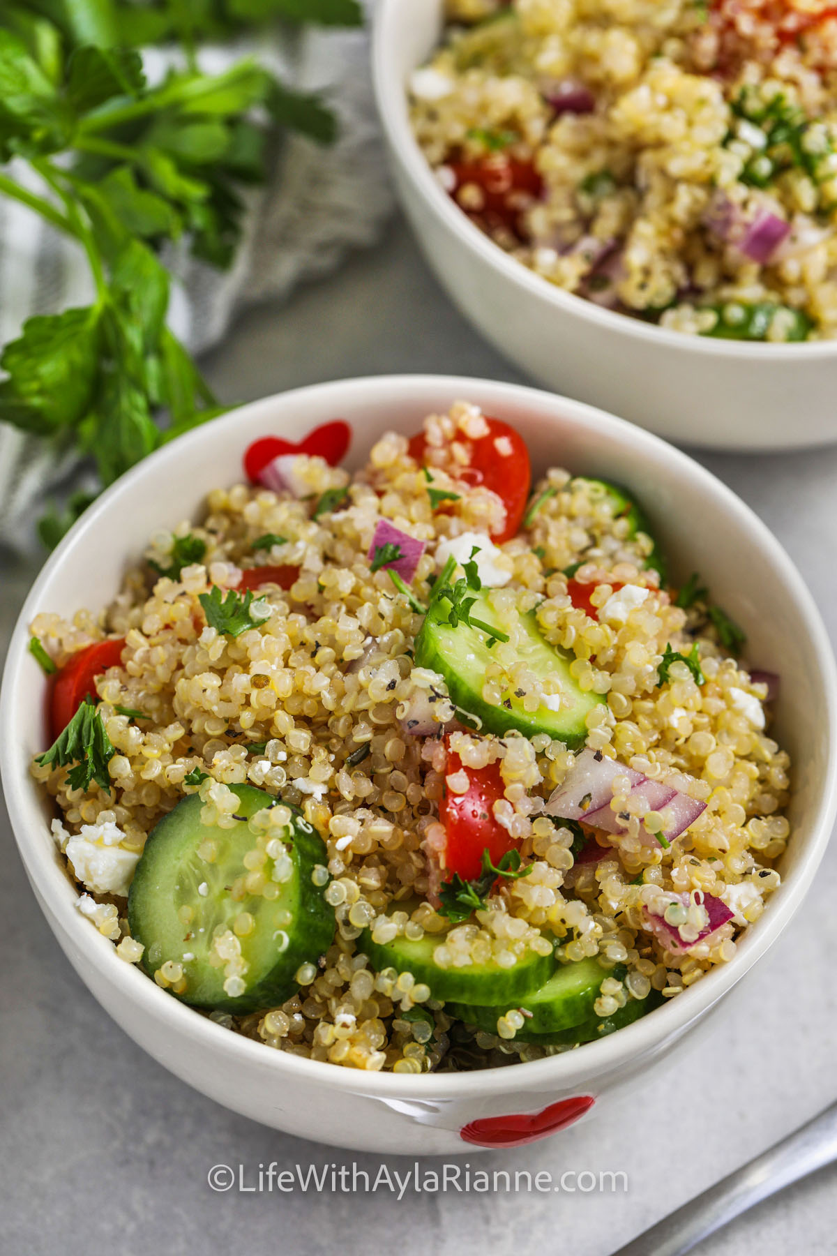 Greek Quinoa Salad in bowls