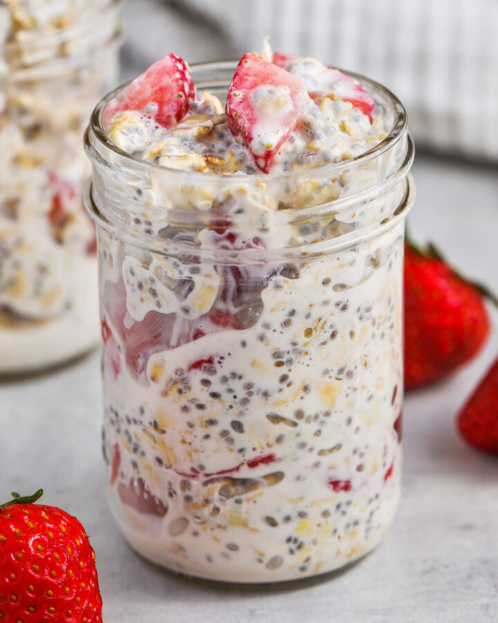 Strawberry Overnight Oats in a jar