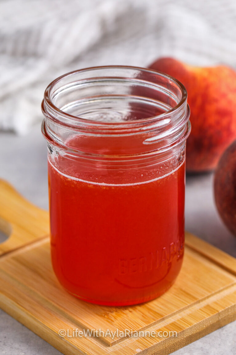 Peach Simple Syrup in a mason jar