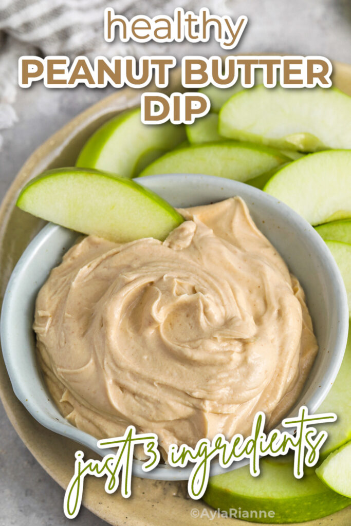 a bowl of peanut butter dip with writing