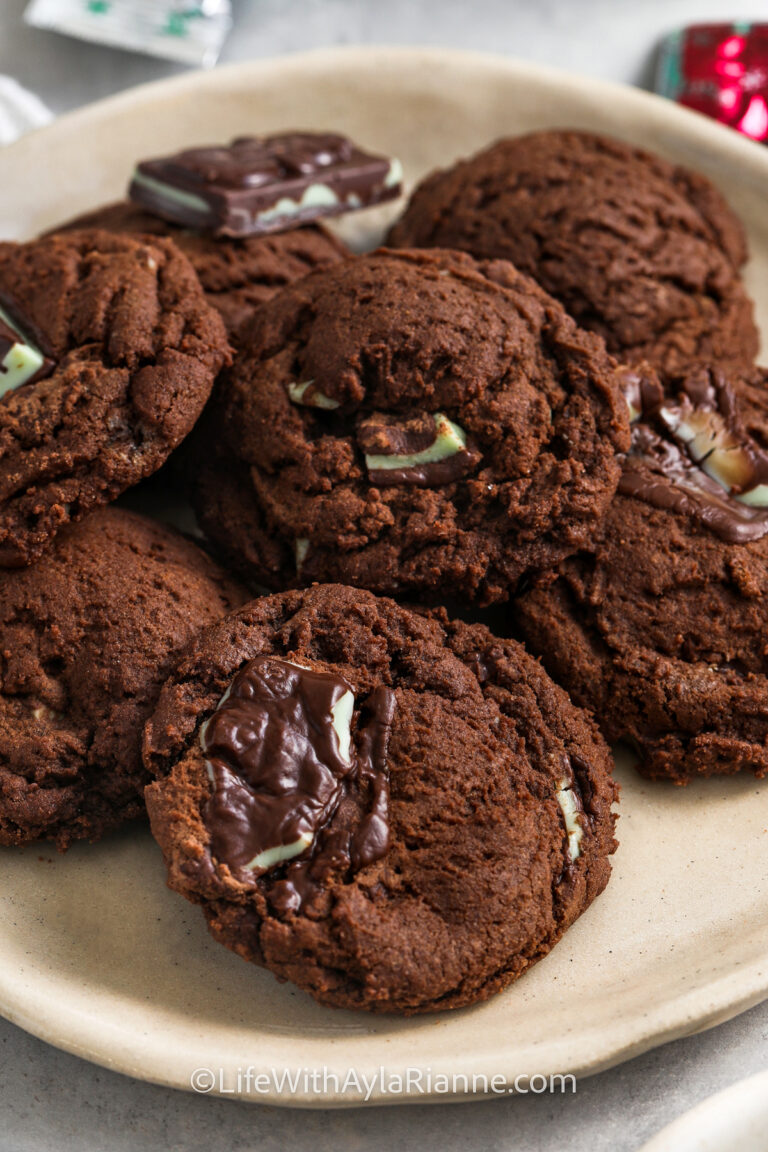 soft and chewy Chocolate Andes Mint Cookies on a plate