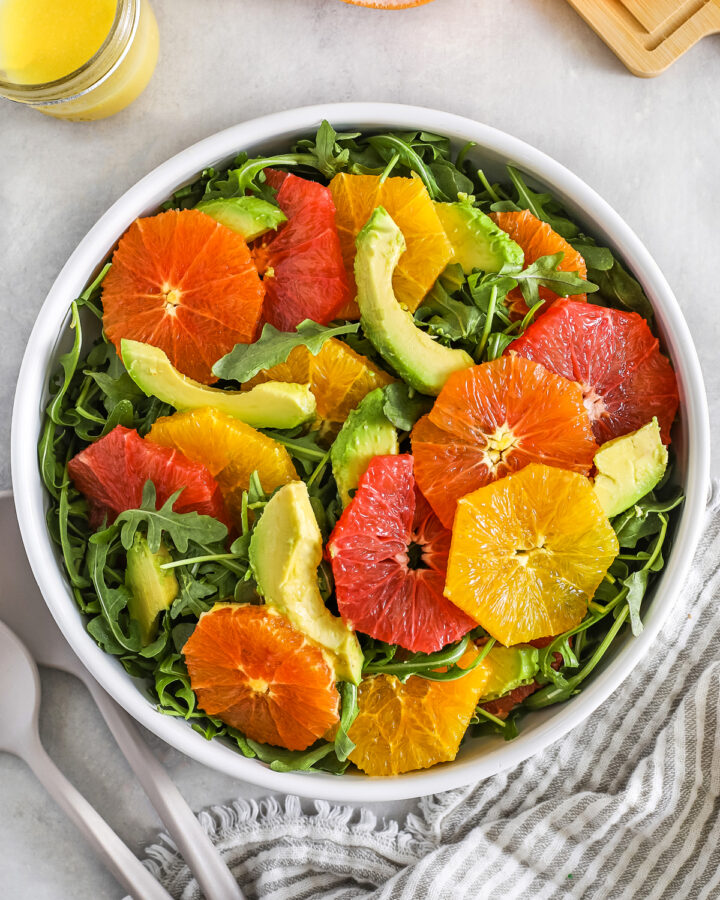 Citrus Salad with avocado in a bowl