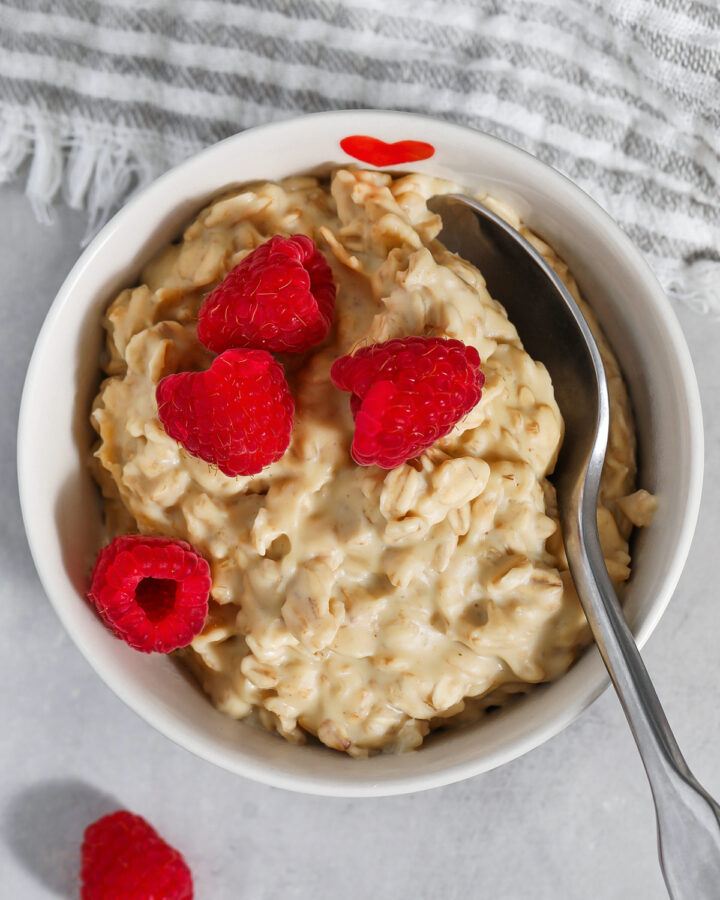 plated Protein Oatmeal with raspberries