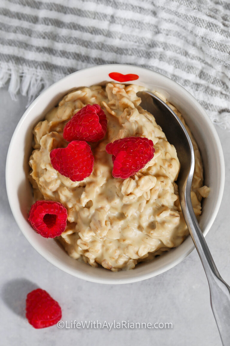 plated Protein Oatmeal with raspberries