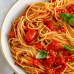 close up of Cherry Tomato Pasta in a bowl